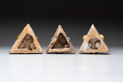 A collection of six polychrome Spanish triangular spice boxes, Talavera, 18th C.