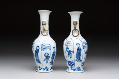A pair of Chinese blue and white 'Long Eliza and playing boys' vases, Kangxi