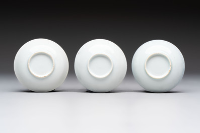 Six Chinese blue and white cups and ten saucers, Kangxi
