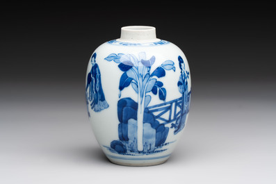 A Chinese blue and white 'Long Eliza' tea caddy, Kangxi