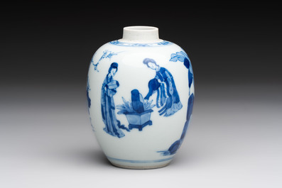 A Chinese blue and white 'Long Eliza' tea caddy, Kangxi