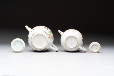 A Chinese famille verte teapot and a gilt-decorated iron-red teapot, Kangxi