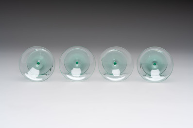 A.D. Copier (1901-1991): a set of eight and a set of four liquor glasses, etched marked, Glasfabriek Leerdam, ca. 1930