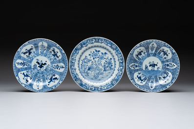 Nine Chinese blue and white plates with figural design, 18th C.