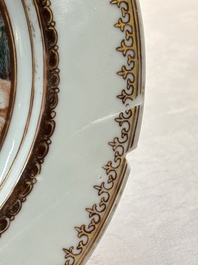 A Chinese famille rose plate depicting a scene from a fable by La Fontaine and a 'Shepherds' plate, Qianlong
