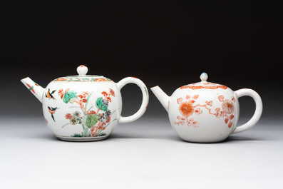 A Chinese famille verte teapot and a gilt-decorated iron-red teapot, Kangxi