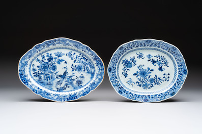Seven Chinese blue and white plates and dishes with floral design, 18th C.