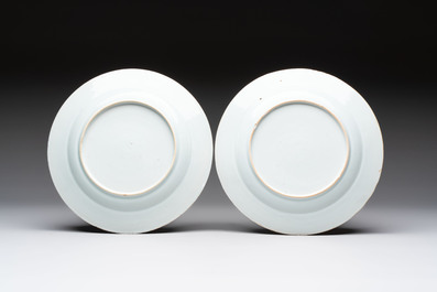 A pair of Chinese blue and white 'botanical' dishes after Maria Sybilla Merian, Qianlong