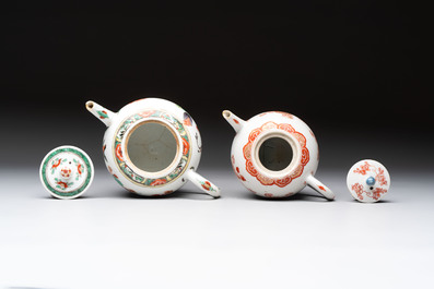 A Chinese famille verte teapot and a gilt-decorated iron-red teapot, Kangxi