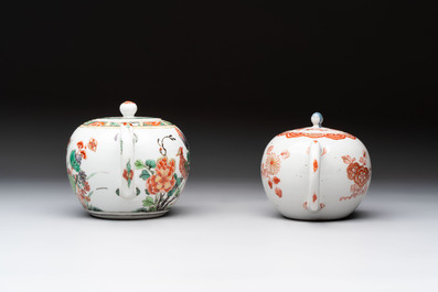 A Chinese famille verte teapot and a gilt-decorated iron-red teapot, Kangxi