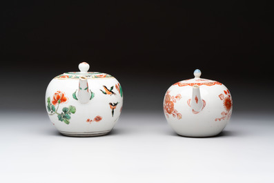 A Chinese famille verte teapot and a gilt-decorated iron-red teapot, Kangxi