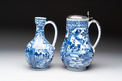 A Japanese Arita blue and white jug and a silver-mounted tankard, Edo, 17/18th C.