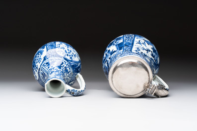 A Japanese Arita blue and white jug and a silver-mounted tankard, Edo, 17/18th C.