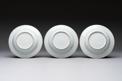 Nine Chinese blue and white plates with figural design, 18th C.