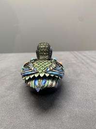 Two Chinese enamelled filigree silver mandarin duck-form boxes and covers inset with precious stones, 19/20th C.