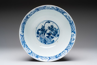 A large Chinese blue and white bowl with floral design, Kangxi