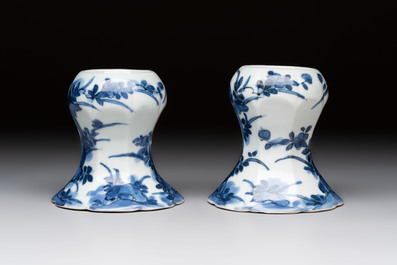 A pair of Japanese Arita blue and white salts, Edo, 18th C.