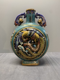 A Chinese cloisonn&eacute; 'dragon and phoenix' moonflask vase, 'bianhu', 19/20th C