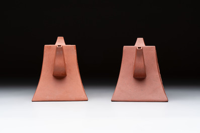 Two Chinese Yixing stoneware teapots, Hu Ji 胡記 and Wen Ji 聞記 marks, 19/20th C.