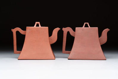 Two Chinese Yixing stoneware teapots, Hu Ji 胡記 and Wen Ji 聞記 marks, 19/20th C.
