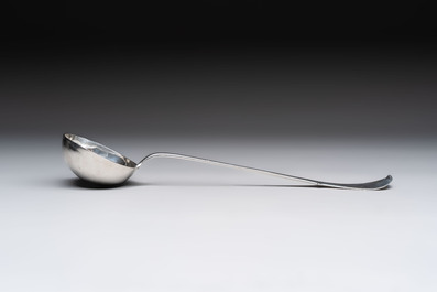 A silver ladle, marked Pieter de Thieu, Bruges, dated (17)77