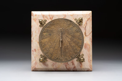 A French brass horizontal sundial on marble base, 18/19th C.