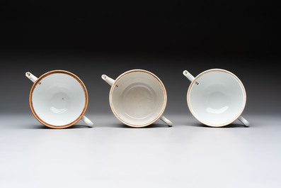 Three Chinese famille rose covered teapots and a warming bowl, Tongzhi, Guangxu and L&uuml; Zhi Xiang Zhi 呂芷薌製 marks, 19th C.