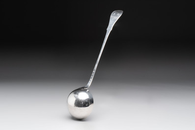 A silver ladle, marked Pieter de Thieu, Bruges, dated (17)77