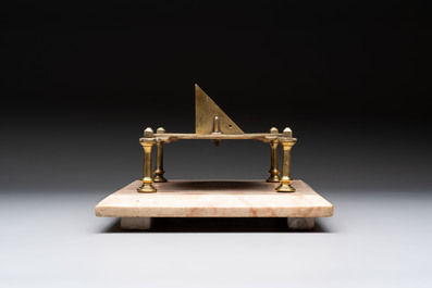 A French brass horizontal sundial on marble base, 18/19th C.