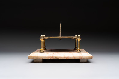 A French brass horizontal sundial on marble base, 18/19th C.