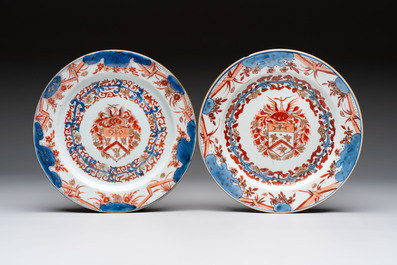 Three Chinese Imari-style armorial plates with the arms of Van Gellicum for the Dutch market, Kangxi/Yongzheng