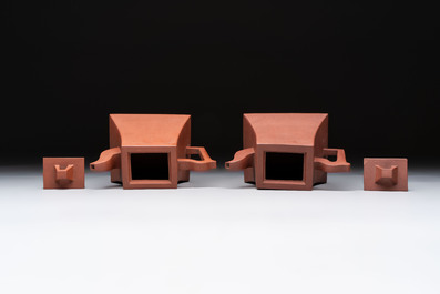 Two Chinese Yixing stoneware teapots, Hu Ji 胡記 and Wen Ji 聞記 marks, 19/20th C.