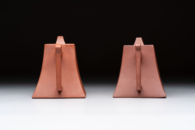 Two Chinese Yixing stoneware teapots, Hu Ji 胡記 and Wen Ji 聞記 marks, 19/20th C.