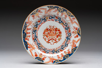 Three Chinese Imari-style armorial plates with the arms of Van Gellicum for the Dutch market, Kangxi/Yongzheng