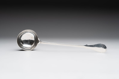 A silver ladle, marked Pieter de Thieu, Bruges, dated (17)77
