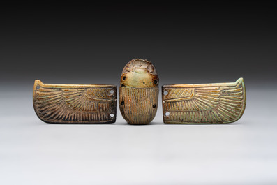 An Egyptian turquoise-glazed composition winged scarab, Ptolemaic, 4/1st C. B.C.