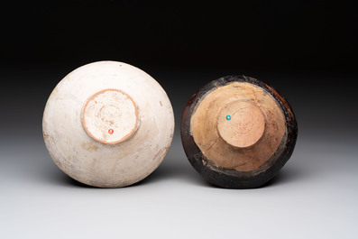 A Samanid pottery 'Kufic' inscribed bowl and a white-spotted brown-ground bowl, Iran, 10th C.