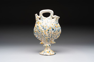 A polychrome spotted Spanish clam-form ewer, Aragon or Manises, 19th C.