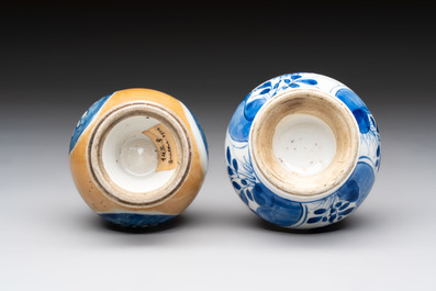 A Chinese blue, white and caf&eacute;-au-lait-ground and a blue and white rose water sprinkler, Kangxi
