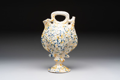 A polychrome spotted Spanish clam-form ewer, Aragon or Manises, 19th C.