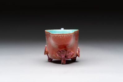 A Chinese turquoise-ground grisaille-decorated Dayazhai-style bowl and a libation cup, Yong Qing Chang Chun 永慶長春 mark, 19th C.