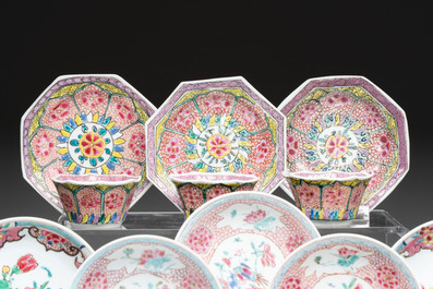 13 Chinese famille rose cups and 15 saucers, Yongzheng/Qianlong