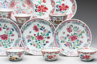 13 Chinese famille rose cups and 15 saucers, Yongzheng/Qianlong