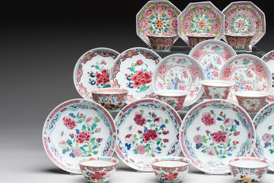 13 Chinese famille rose cups and 15 saucers, Yongzheng/Qianlong