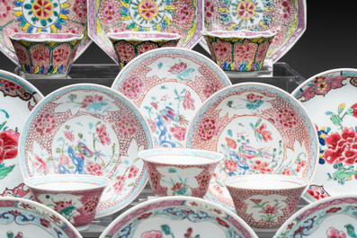 13 Chinese famille rose cups and 15 saucers, Yongzheng/Qianlong