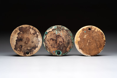 Three glazed pottery beehive covers, Persia, 19/20th C.