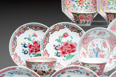 13 Chinese famille rose cups and 15 saucers, Yongzheng/Qianlong