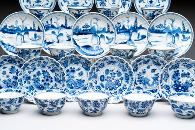 13 Chinese blue and white cups and 15 saucers, Kangxi