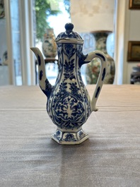Three Chinese Imari-style teapots and two blue and white jugs, Kangxi