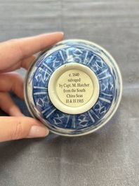 A pair of reticulated Chinese blue and white 'Hatcher Cargo' shipwreck bowls, Transitional period